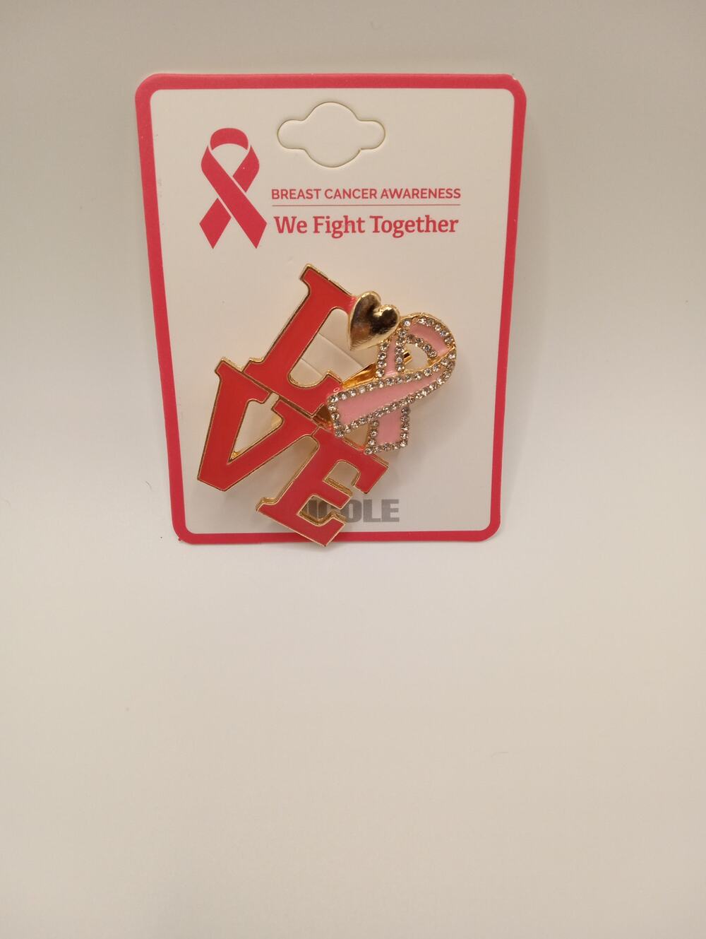 BREAST CANCER BROOCH PIN LOVE GOLD TONE 1236-1241